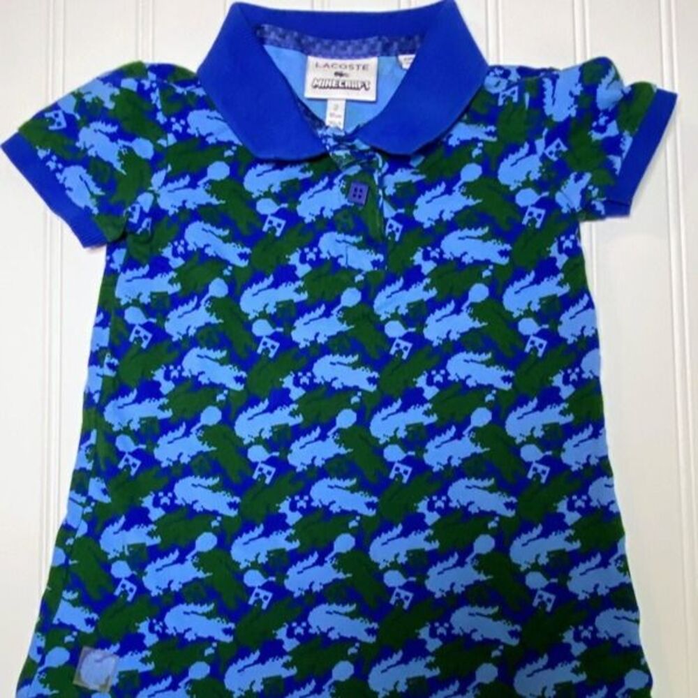 Lacoste X Minecraft All Over Print Organic Cotton Pique Polo Dress Girls 2T 2